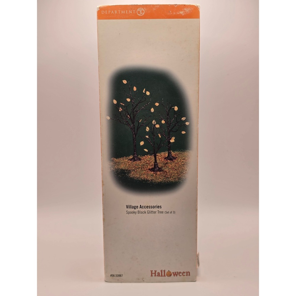 Dept 56 Halloween Spooky Black Glitter Tree Set of 3 Village Decor 56.53067